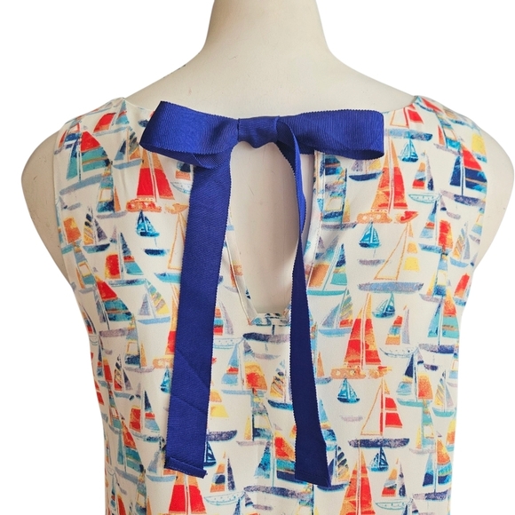 Hatley Dress Medium Multicolor Sleeveless Sailboat Print Tie Back Lined Coastal - Picture 3 of 8